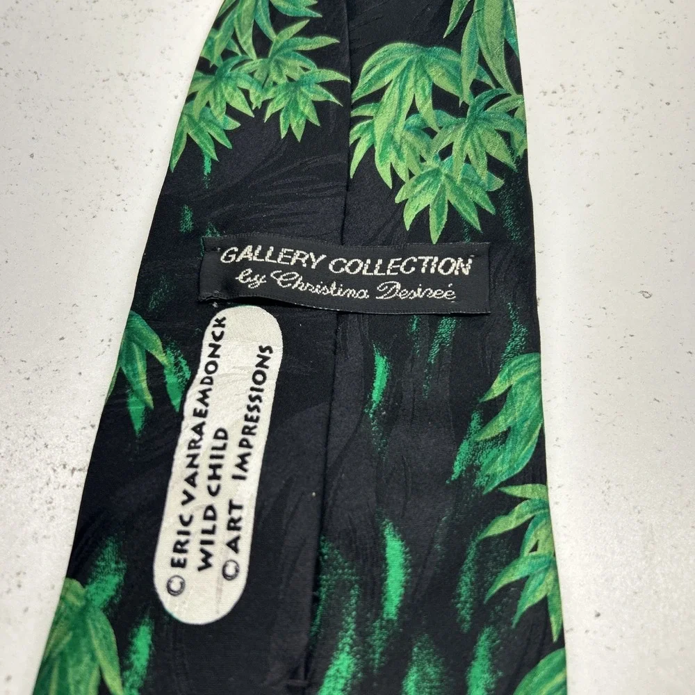 Art Impressions Gallery Tiger & Cub 100% Silk Necktie‎ Green Men's Tie